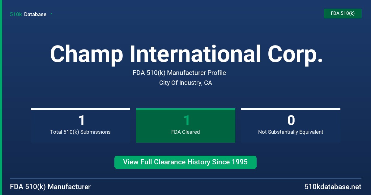 Champ International Corp. FDA 510(k) Manufacturer Profile