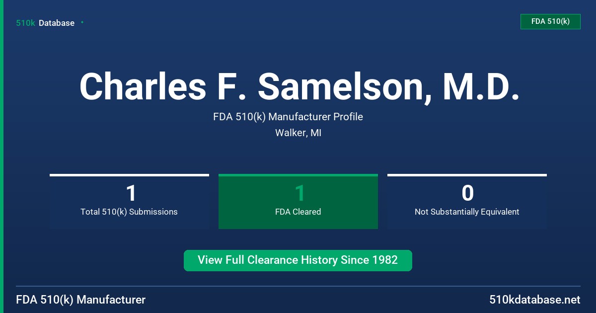 Charles F. Samelson, M.D. FDA 510(k) Manufacturer Profile