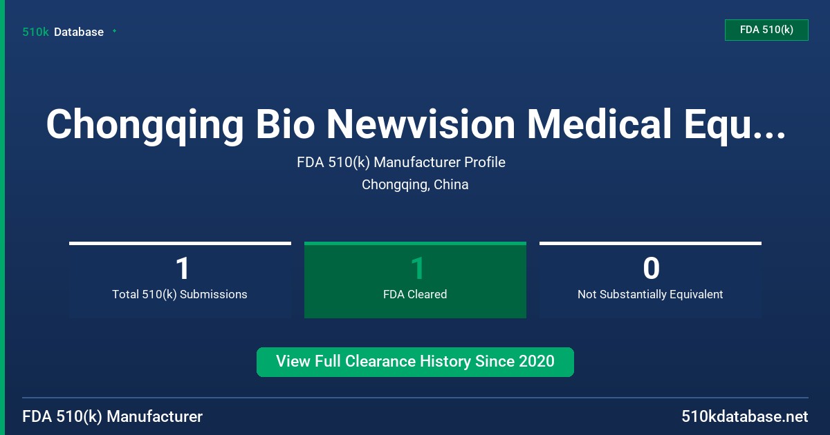 Chongqing Bio Newvision Medical Equipment , Ltd. FDA 510(k) Manufacturer Profile