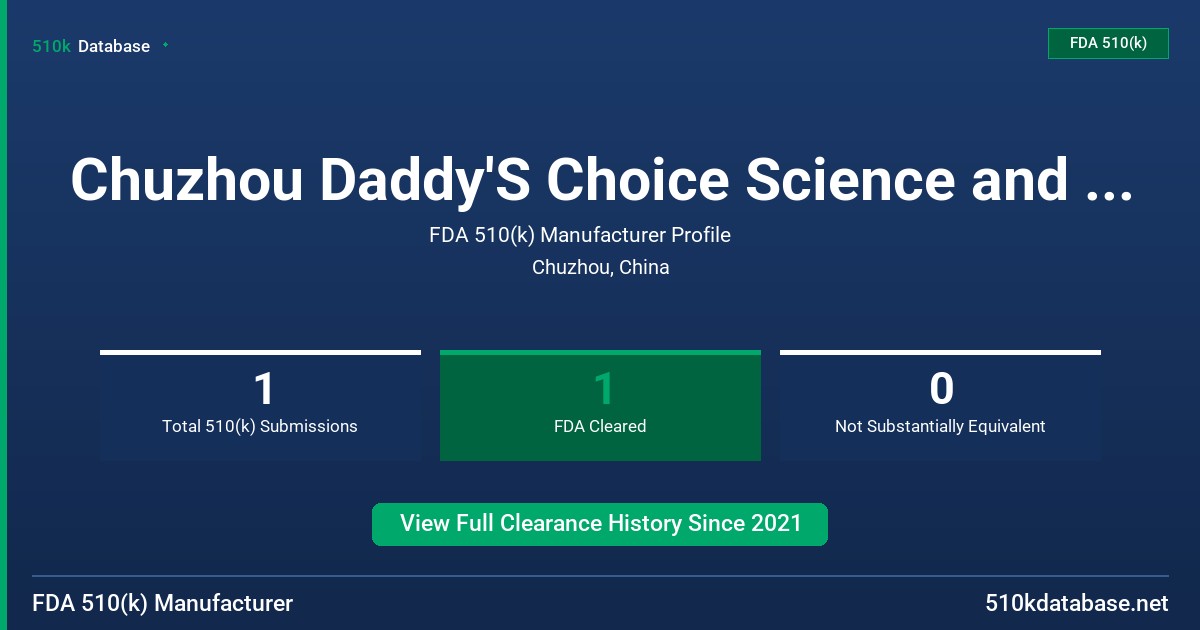 Chuzhou Daddy'S Choice Science and Technology Co., Ltd. FDA 510(k) Manufacturer Profile