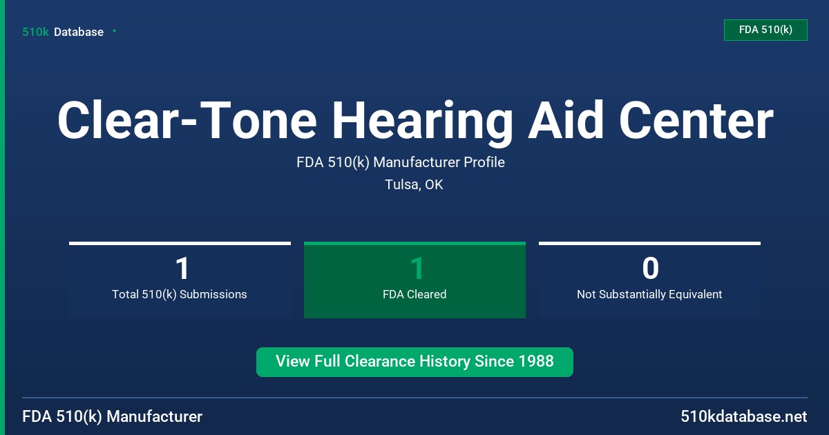 Clear-Tone Hearing Aid Center FDA 510(k) Manufacturer Profile