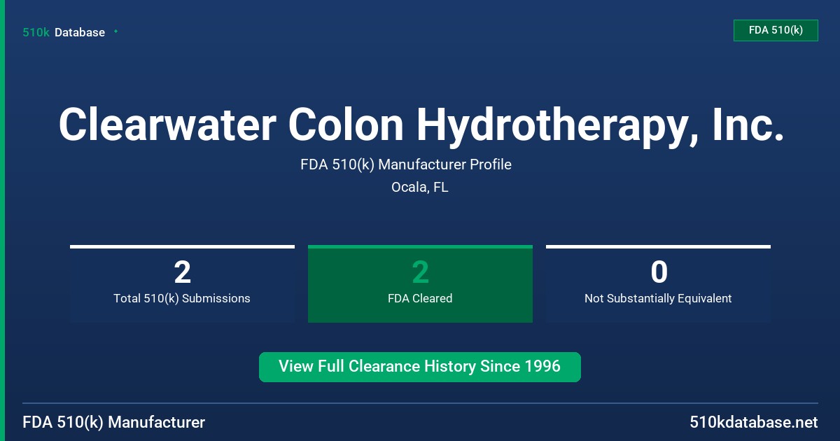 Clearwater Colon Hydrotherapy, Inc. FDA 510(k) Manufacturer Profile