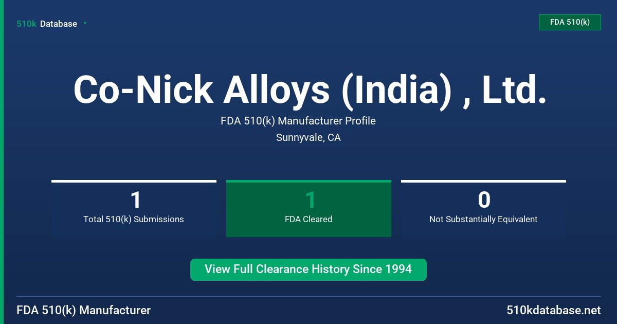 Co-Nick Alloys (India) , Ltd. FDA 510(k) Manufacturer Profile