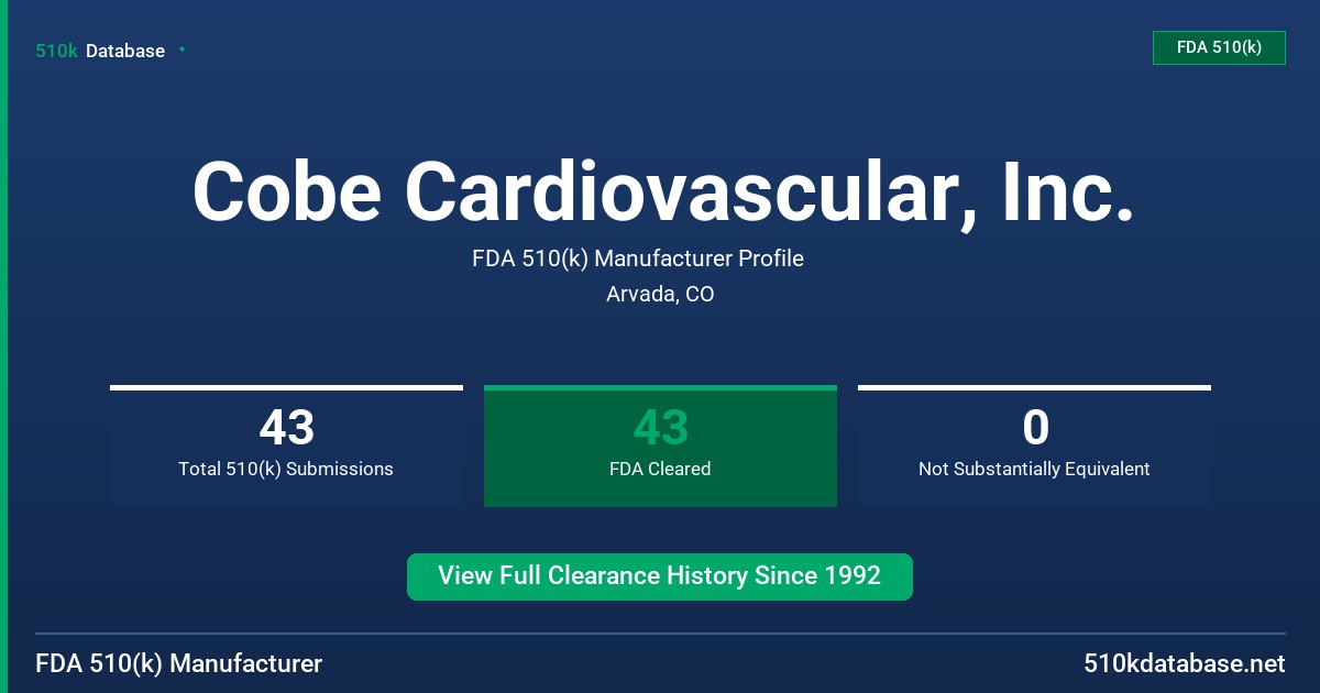 Cobe Cardiovascular, Inc. FDA 510(k) Manufacturer Profile