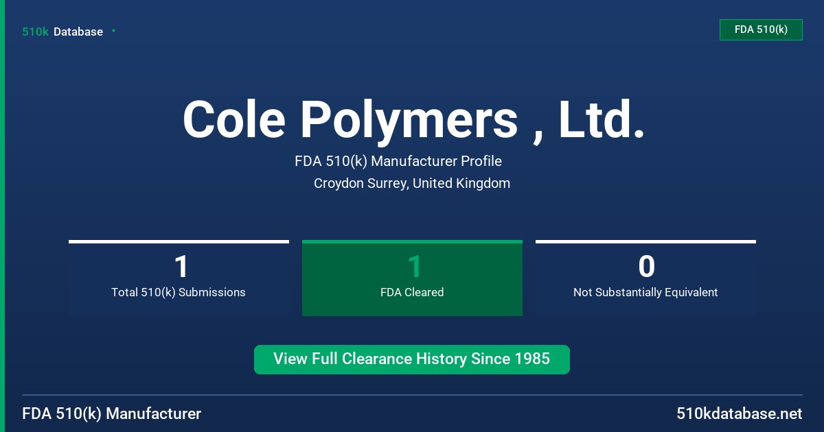 Cole Polymers , Ltd. FDA 510(k) Manufacturer Profile