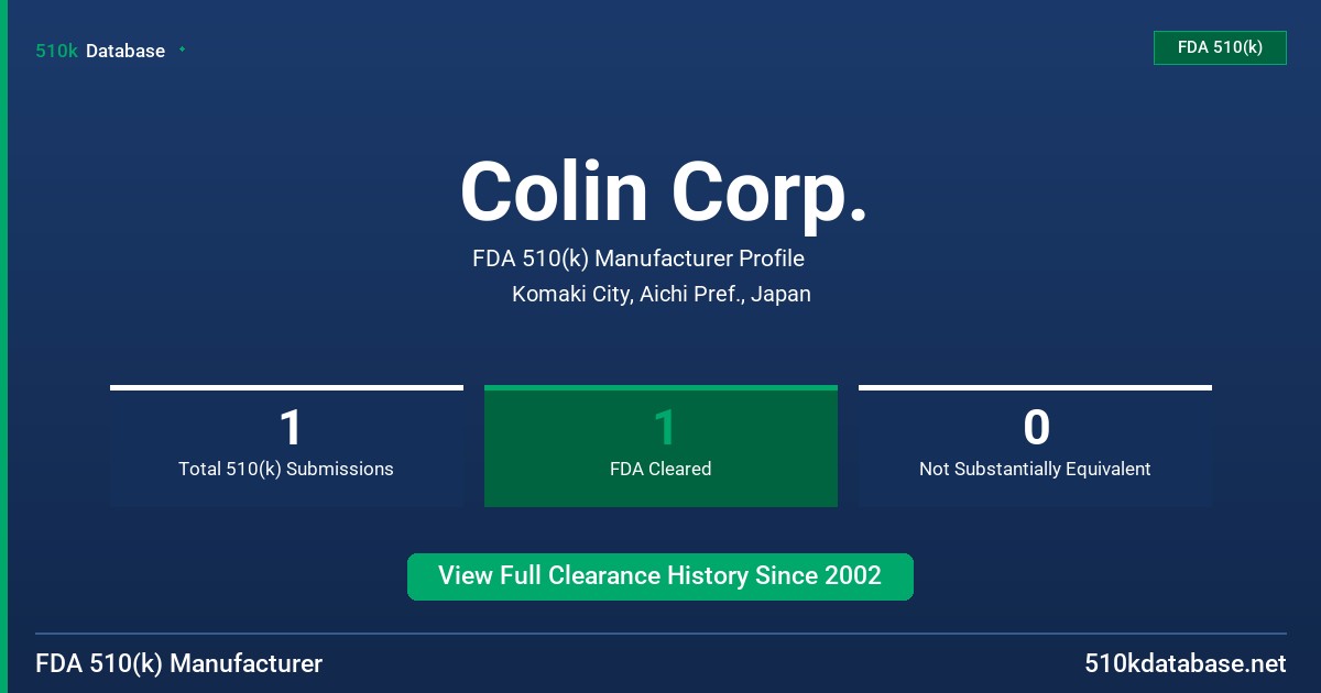 Colin Corp. FDA 510(k) Manufacturer Profile