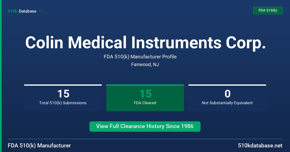 Colin Medical Instruments Corp. FDA 510(k) Manufacturer Profile