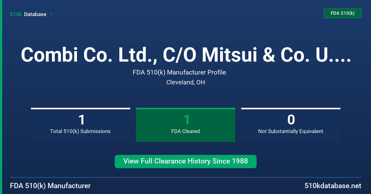 Combi Co. Ltd., C/O Mitsui & Co. U.S.A., Inc. FDA 510(k) Manufacturer Profile