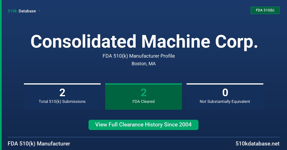 Consolidated Machine Corp. FDA 510(k) Manufacturer Profile