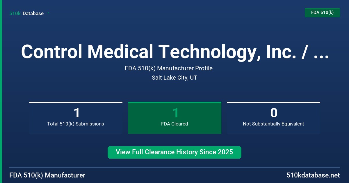 Control Medical Technology, Inc. / Dba Ventiv Scientific FDA 510(k) Manufacturer Profile