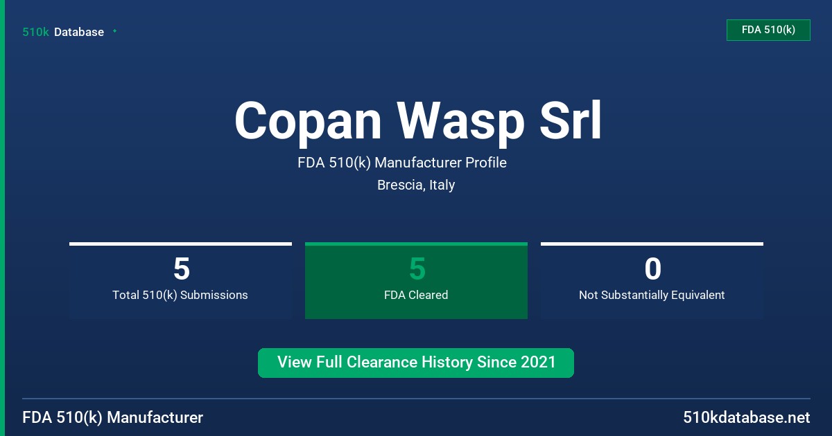 Copan Wasp Srl FDA 510(k) Manufacturer Profile
