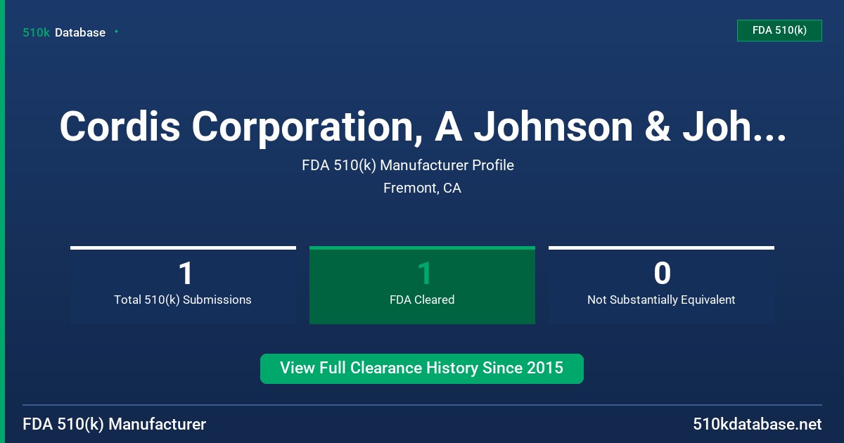Cordis Corporation, A Johnson & Johnson Company FDA 510(k) Manufacturer Profile