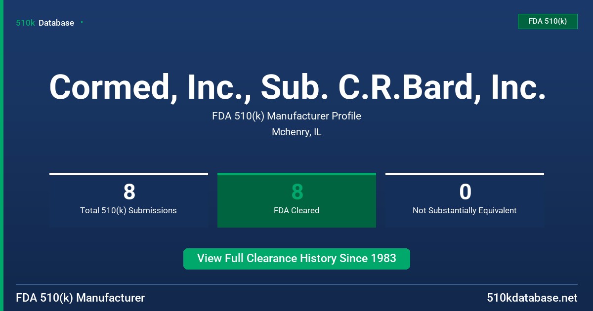 Cormed, Inc., Sub. C.R.Bard, Inc. FDA 510(k) Manufacturer Profile