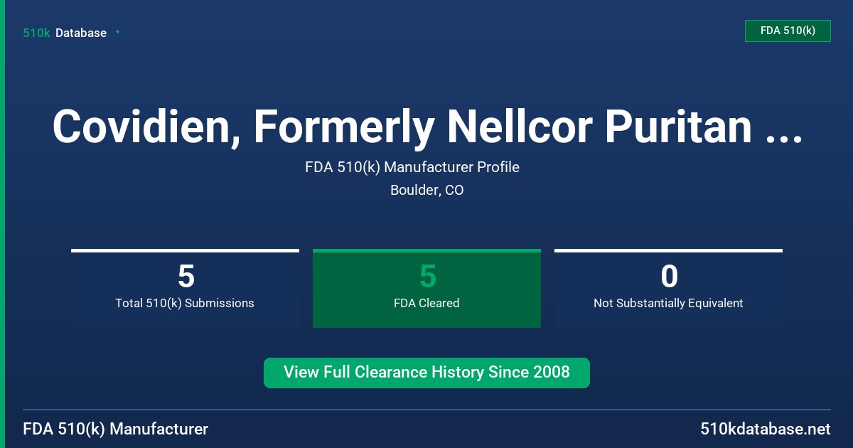 Covidien, Formerly Nellcor Puritan Bennett, Inc. FDA 510(k) Manufacturer Profile