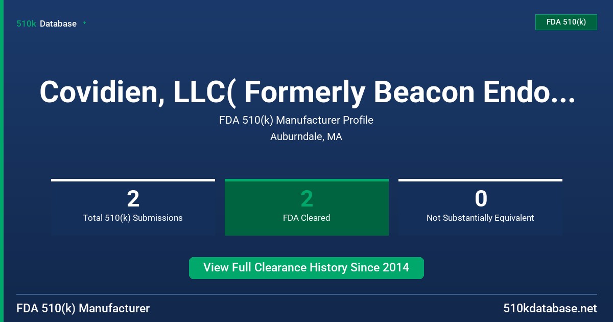Covidien, LLC( Formerly Beacon Endoscopic Corp.) FDA 510(k) Manufacturer Profile