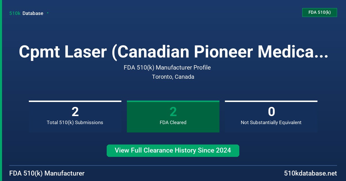 Cpmt Laser (Canadian Pioneer Medical Technology Corporation) FDA 510(k) Manufacturer Profile