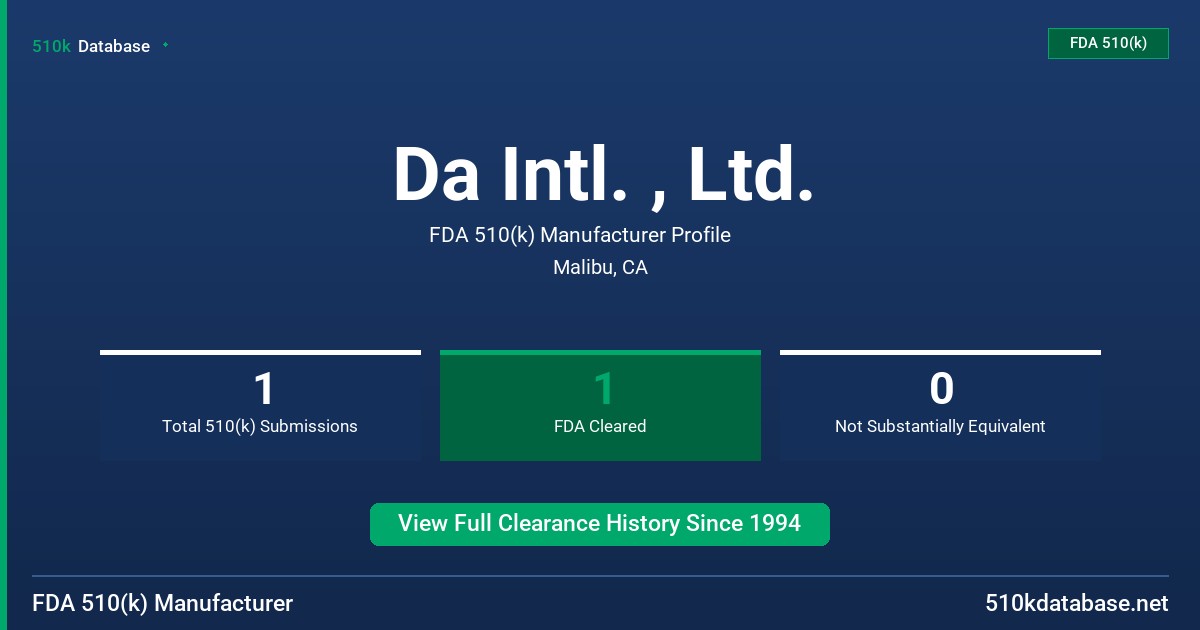 Da Intl. , Ltd. FDA 510(k) Manufacturer Profile