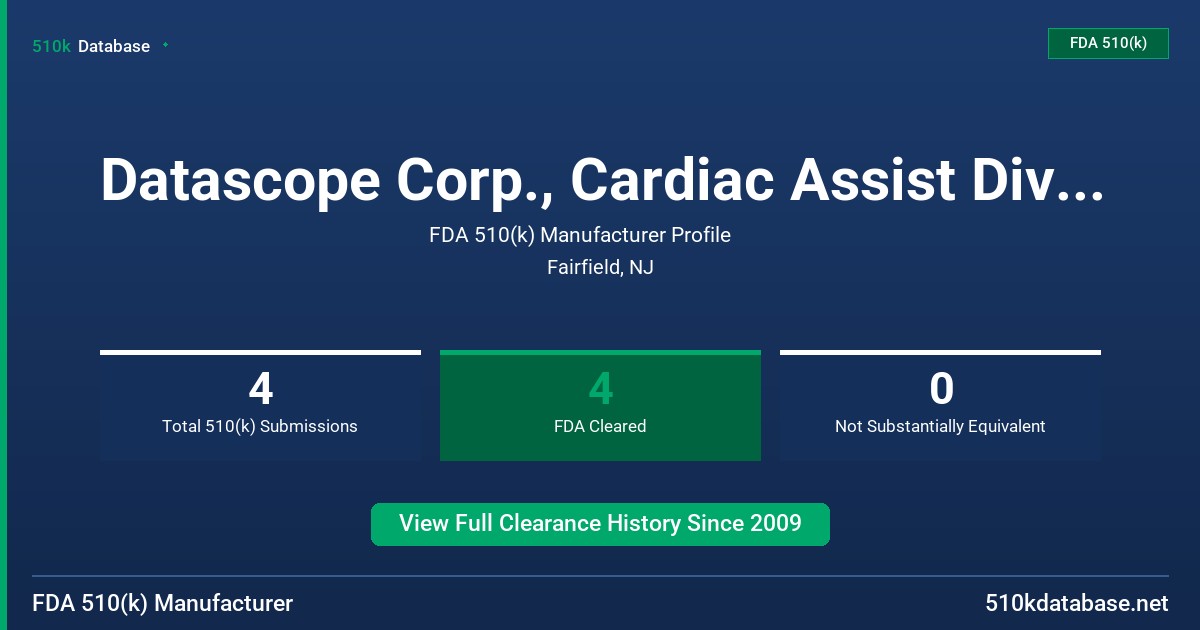 Datascope Corp., Cardiac Assist Division FDA 510(k) Manufacturer Profile