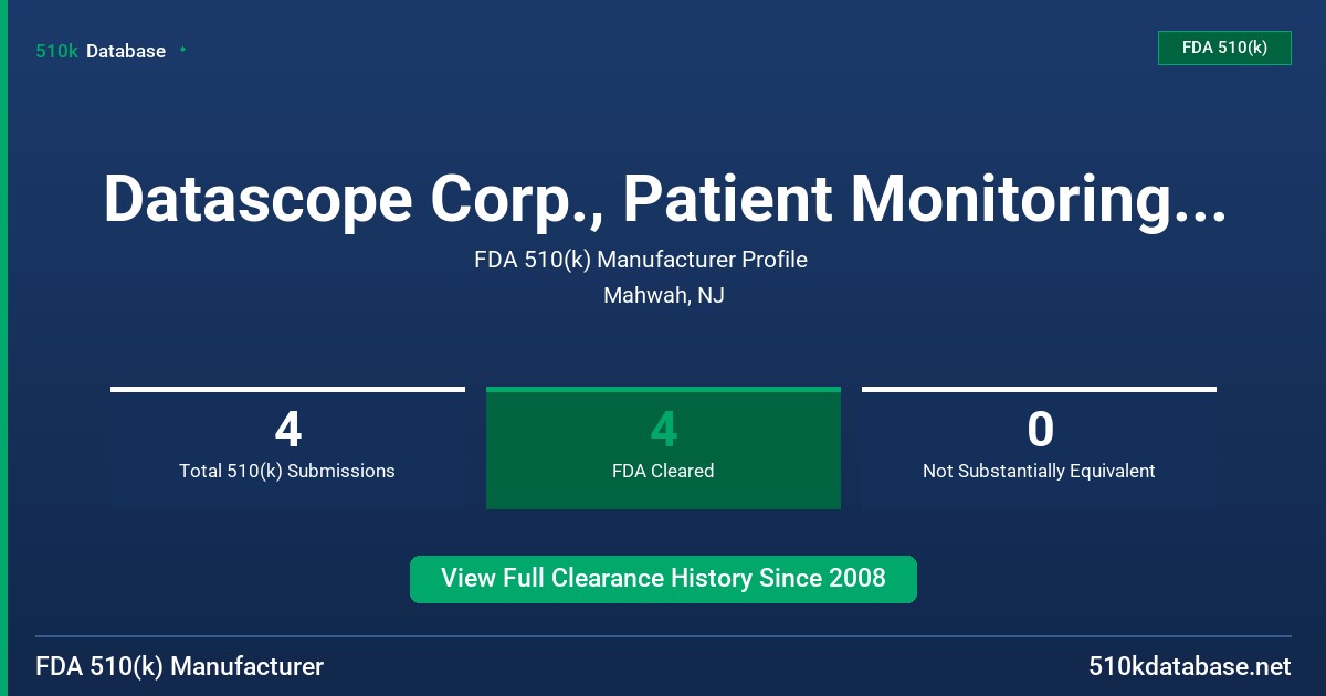 Datascope Corp., Patient Monitoring Division FDA 510(k) Manufacturer Profile