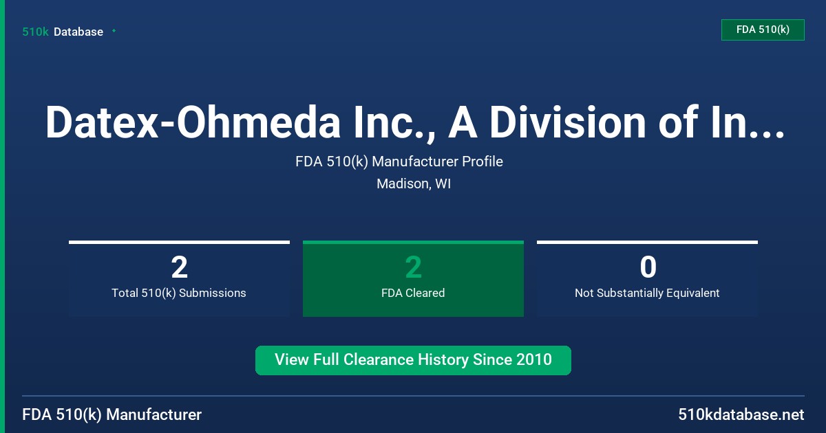 Datex-Ohmeda Inc., A Division of Instrumentarium C FDA 510(k) Manufacturer Profile