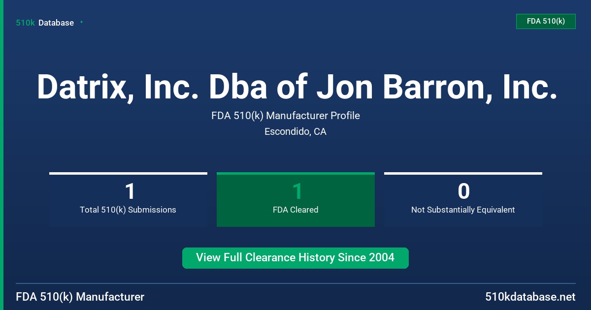 Datrix, Inc. Dba of Jon Barron, Inc. FDA 510(k) Manufacturer Profile