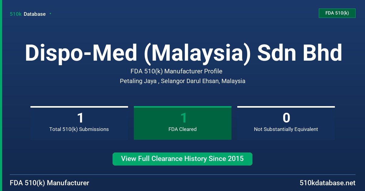 Dispo-Med (Malaysia) Sdn Bhd FDA 510(k) Manufacturer Profile