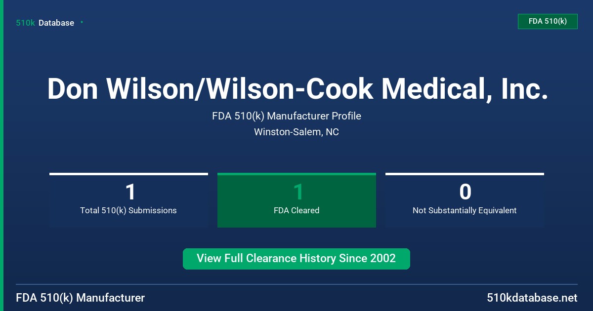 Don Wilson/Wilson-Cook Medical, Inc. FDA 510(k) Manufacturer Profile