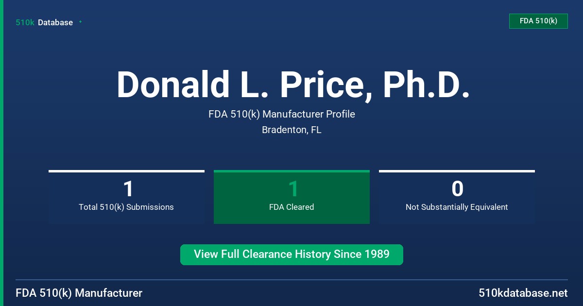 Donald L. Price, Ph.D. FDA 510(k) Manufacturer Profile