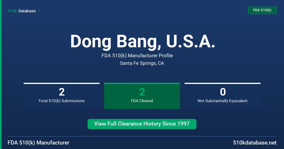 Dong Bang, U.S.A. FDA 510(k) Manufacturer Profile