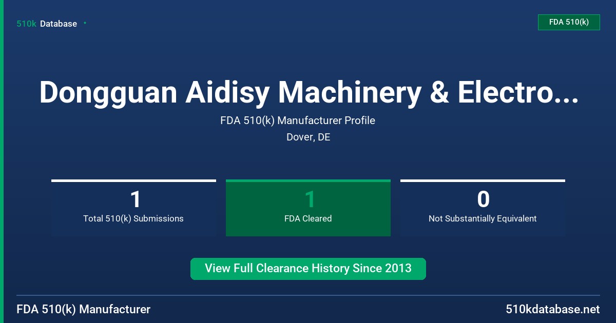 Dongguan Aidisy Machinery & Electronic Equipment C FDA 510(k) Manufacturer Profile
