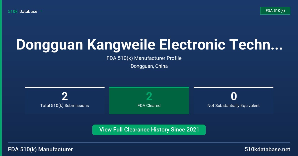 Dongguan Kangweile Electronic Technology Co., Ltd. FDA 510(k) Manufacturer Profile