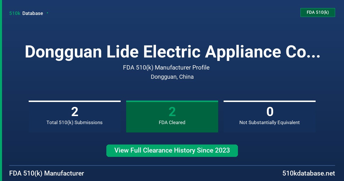 Dongguan Lide Electric Appliance Co., Ltd. FDA 510(k) Manufacturer Profile