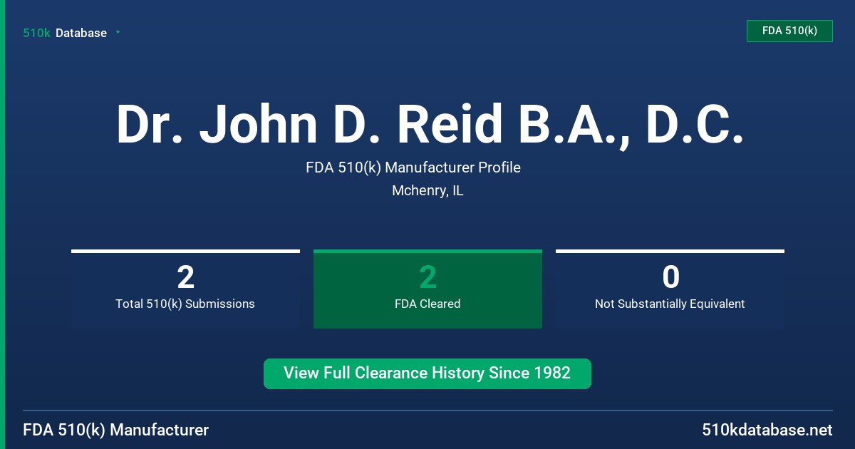 Dr. John D. Reid B.A., D.C. FDA 510(k) Manufacturer Profile