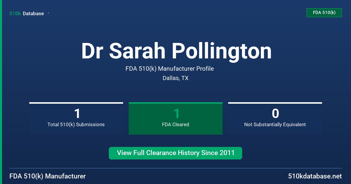 Dr Sarah Pollington FDA 510(k) Manufacturer Profile