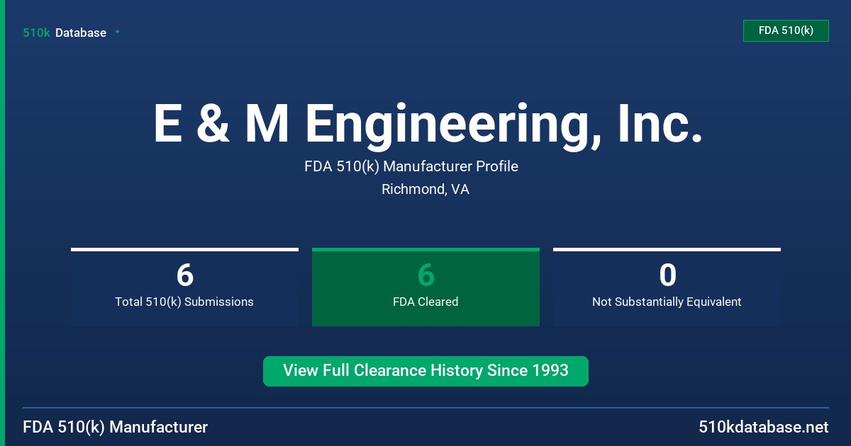 E & M Engineering, Inc. FDA 510(k) Manufacturer Profile