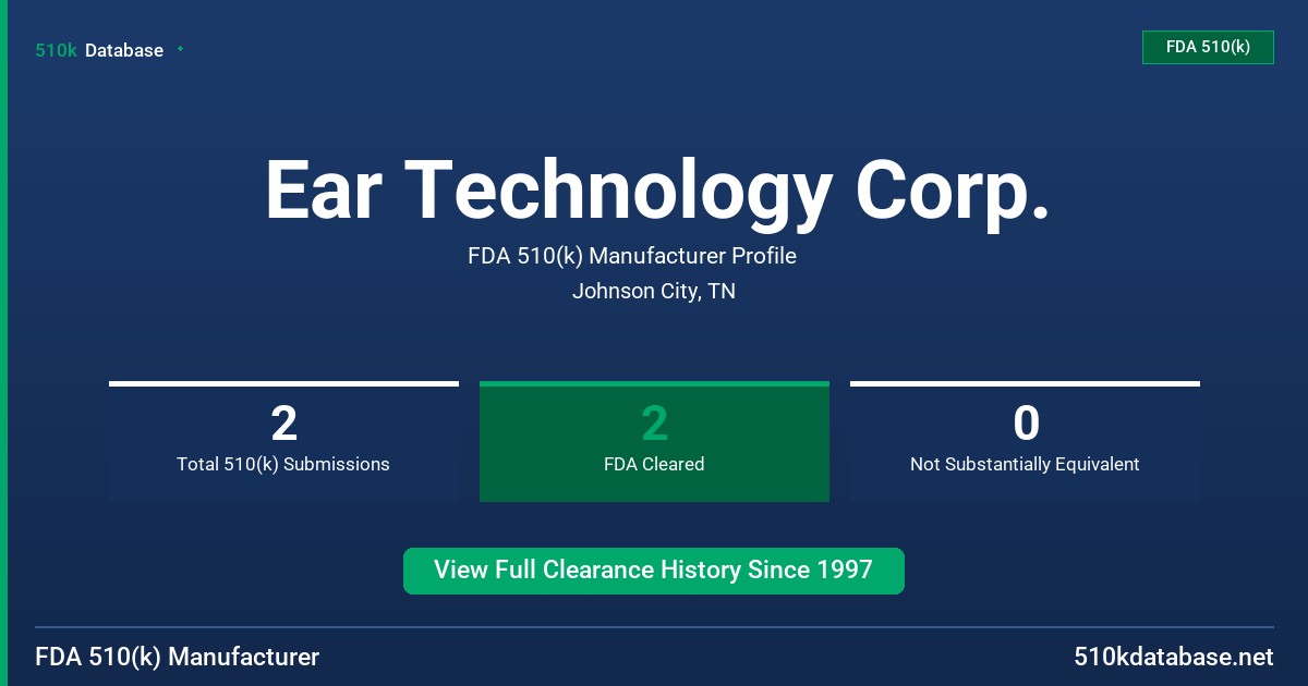 Ear Technology Corp. FDA 510(k) Manufacturer Profile