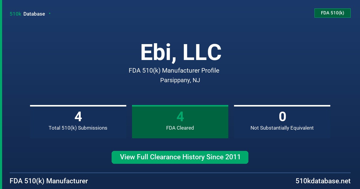 Ebi, LLC FDA 510(k) Manufacturer Profile
