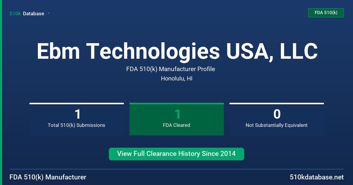 Ebm Technologies USA, LLC FDA 510(k) Manufacturer Profile