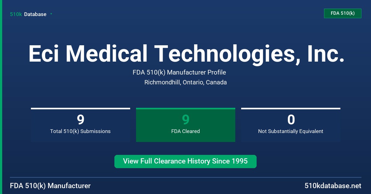 Eci Medical Technologies, Inc. FDA 510(k) Manufacturer Profile