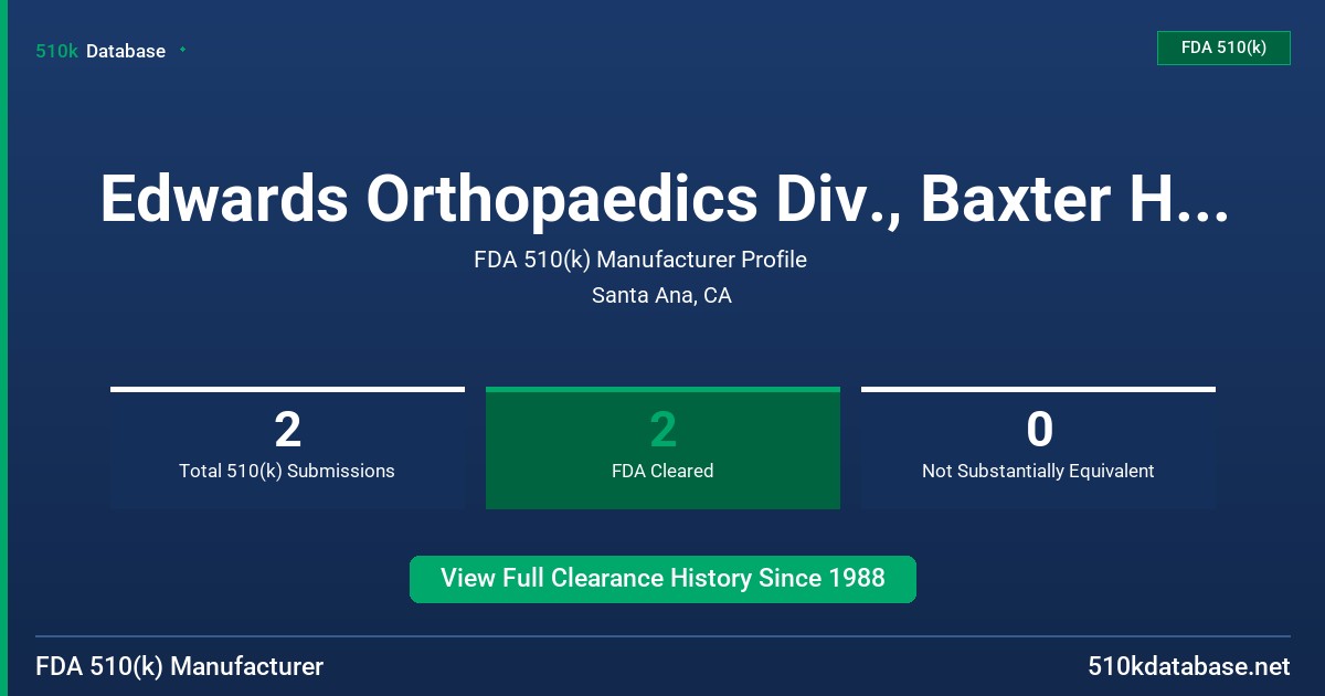 Edwards Orthopaedics Div., Baxter Healthcare Corp. FDA 510(k) Manufacturer Profile