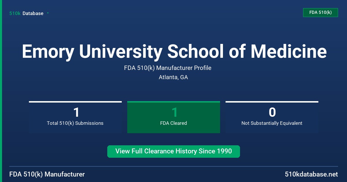 Emory University School of Medicine FDA 510(k) Manufacturer Profile