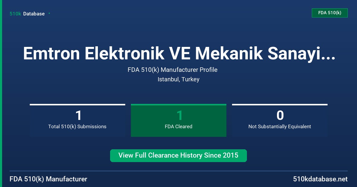 Emtron Elektronik VE Mekanik Sanayi VE Ticaret Lim FDA 510(k) Manufacturer Profile