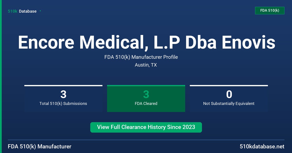 Encore Medical, L.P Dba Enovis FDA 510(k) Manufacturer Profile