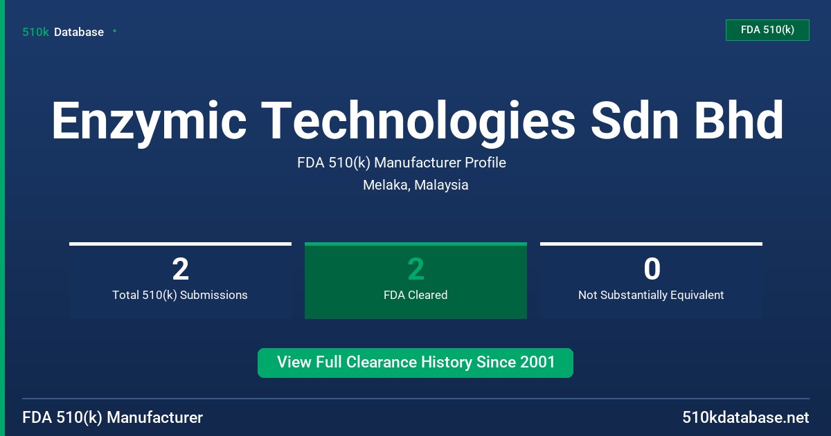 Enzymic Technologies Sdn Bhd FDA 510(k) Manufacturer Profile