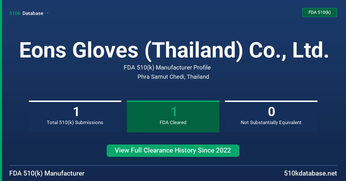 Eons Gloves (Thailand) Co., Ltd. FDA 510(k) Manufacturer Profile