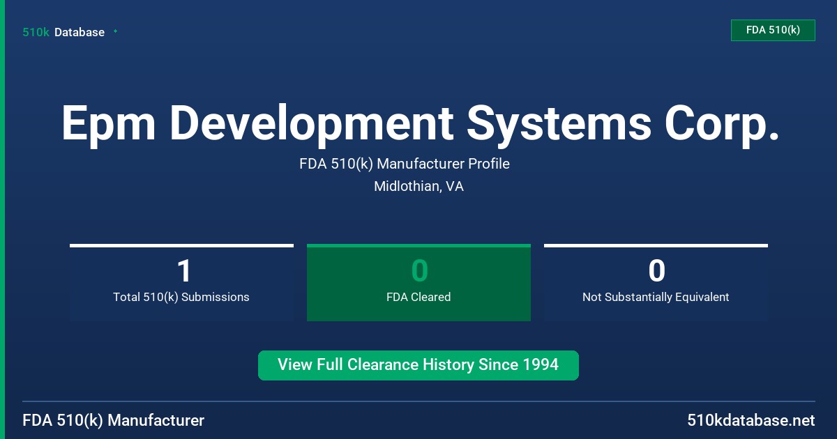 Epm Development Systems Corp. FDA 510(k) Manufacturer Profile