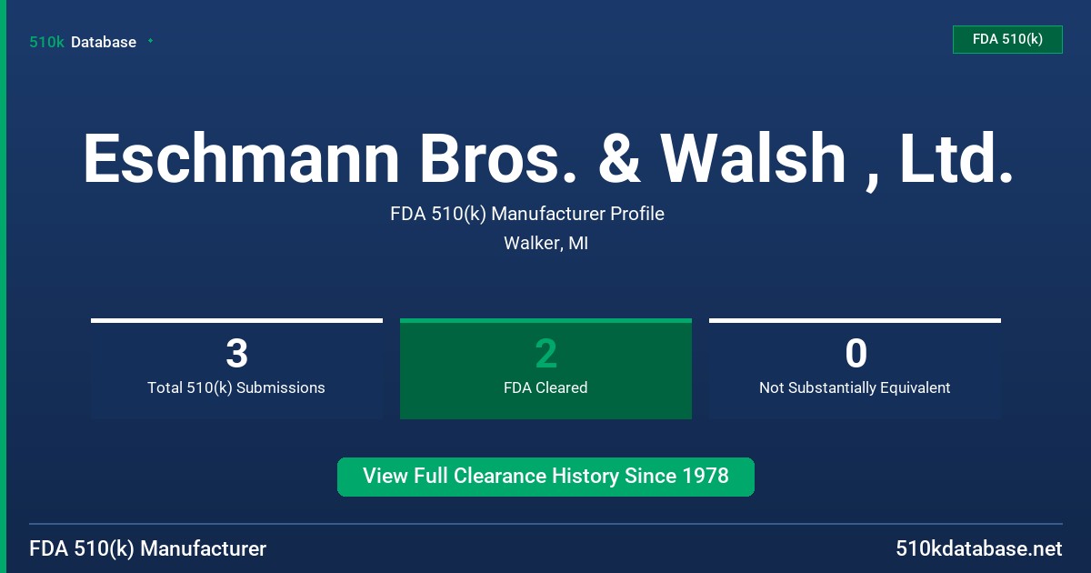 Eschmann Bros. & Walsh , Ltd. FDA 510(k) Manufacturer Profile