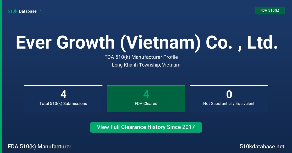 Ever Growth (Vietnam) Co. , Ltd. FDA 510(k) Manufacturer Profile