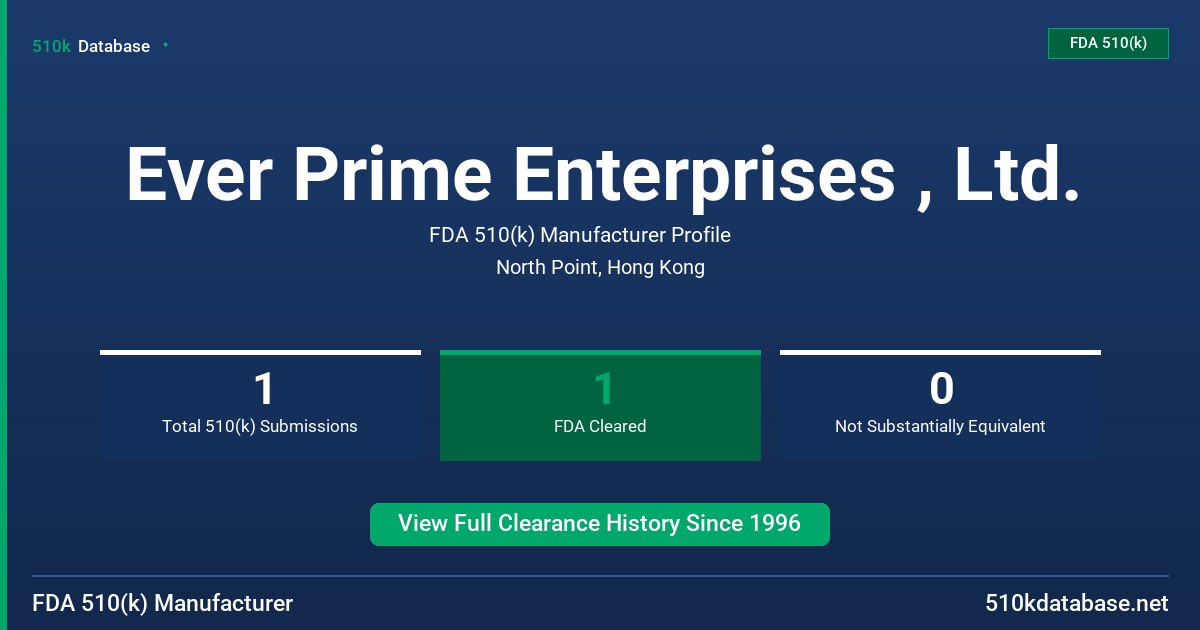 Ever Prime Enterprises , Ltd. FDA 510(k) Manufacturer Profile