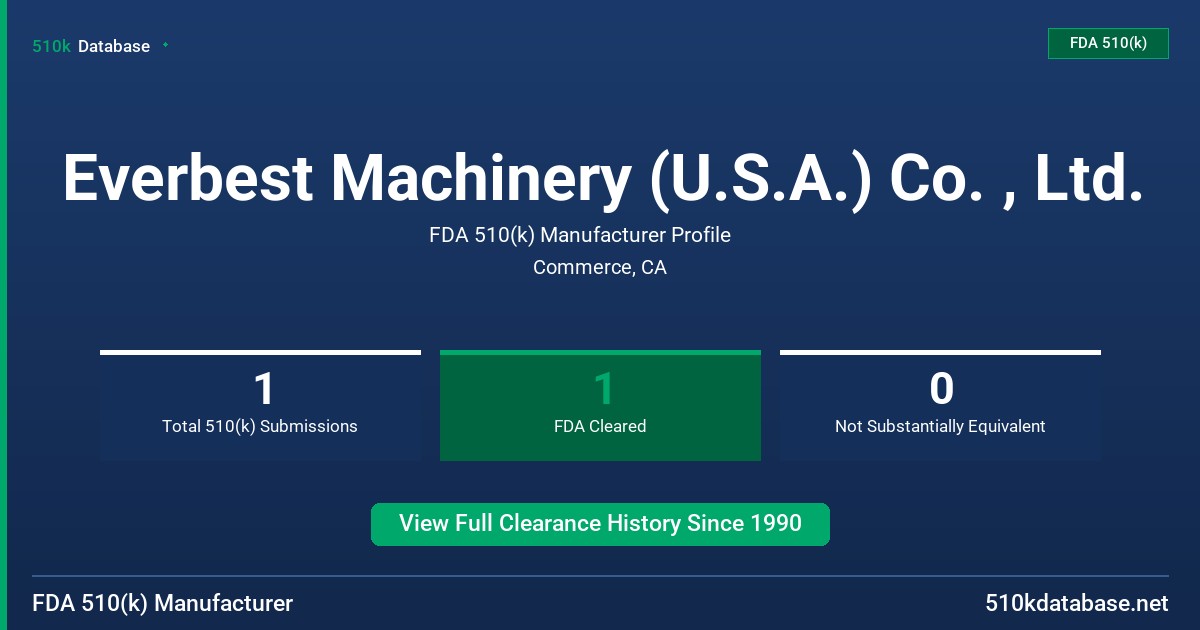 Everbest Machinery (U.S.A.) Co. , Ltd. FDA 510(k) Manufacturer Profile